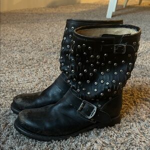Frye Black Studded Moto Boots